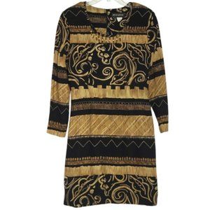 Infatuation Knee Length Black and Tan Long Sleeved Dress - Size 10 - #3-0155